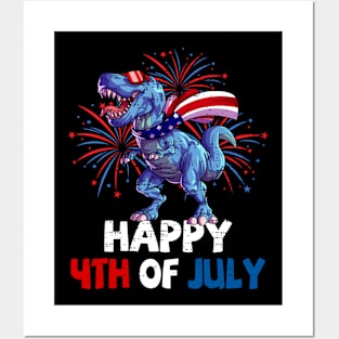 Kids Happy 4th Of July Boys Toddler Trex Dinosaur American Dino Posters and Art